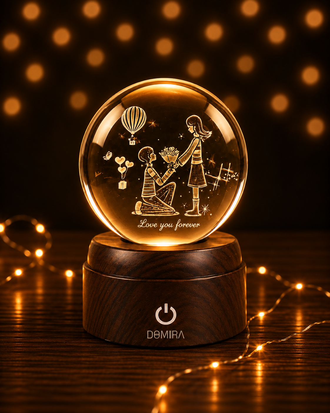 A Promise of Love crystal globe glowing warm amber