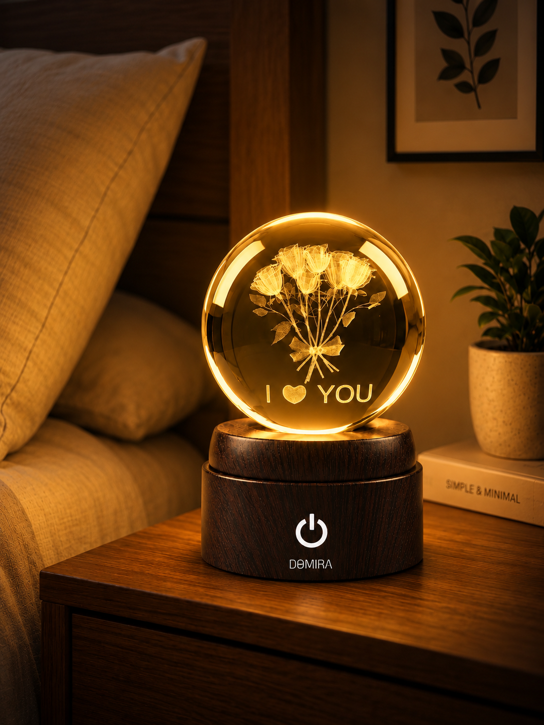A Thousand Roses crystal globe glowing warm amber