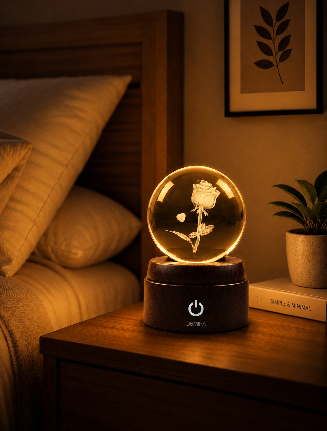 Eternal Rose crystal globe glowing warm amber