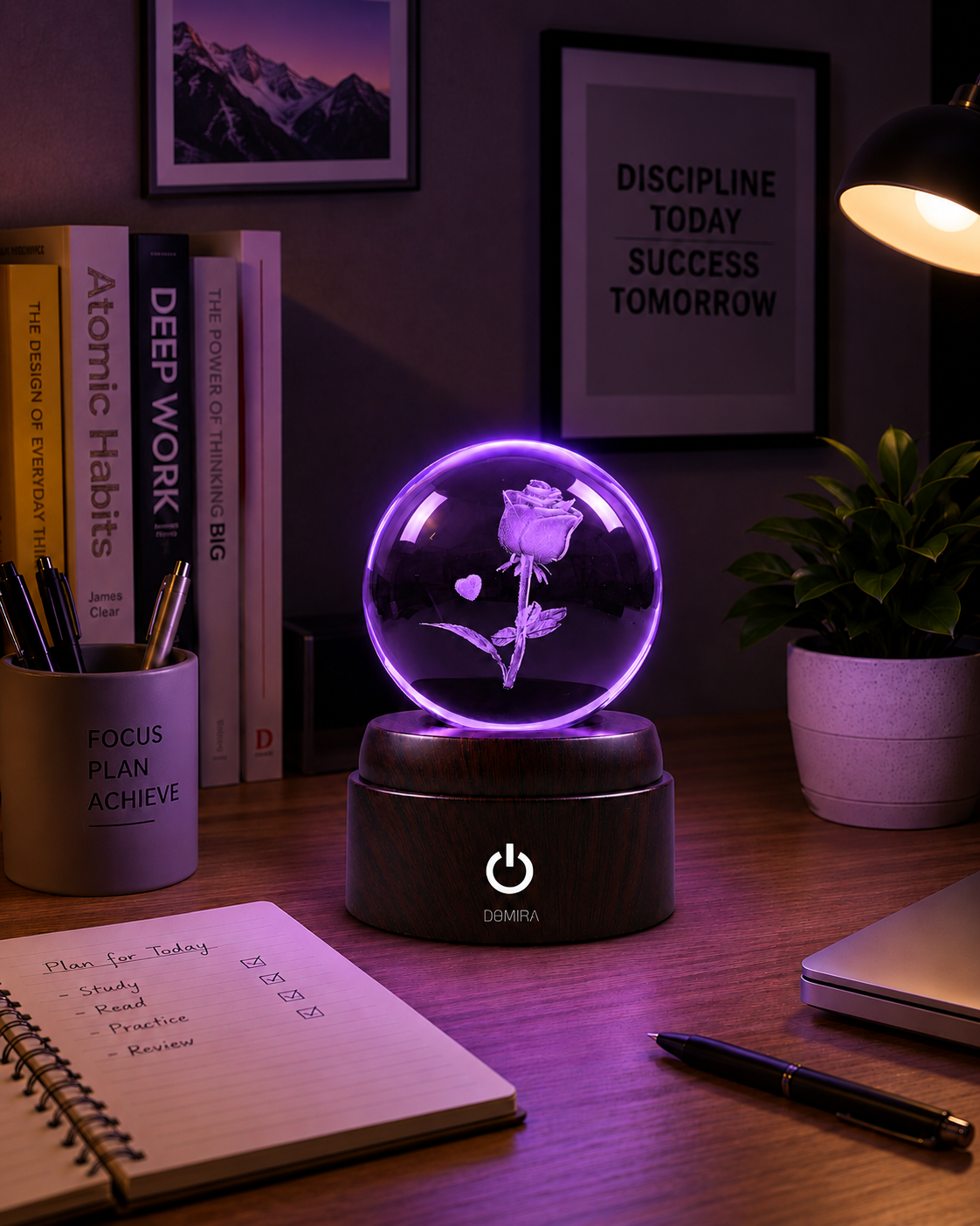 Eternal Rose crystal globe glowing purple