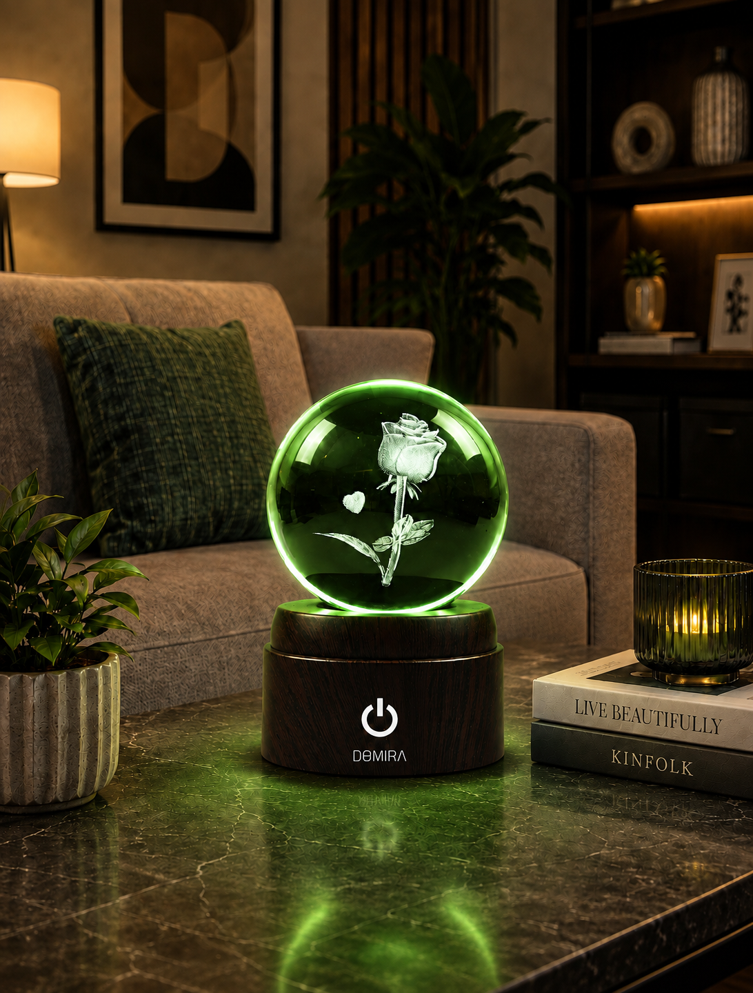 Eternal Rose crystal globe glowing green