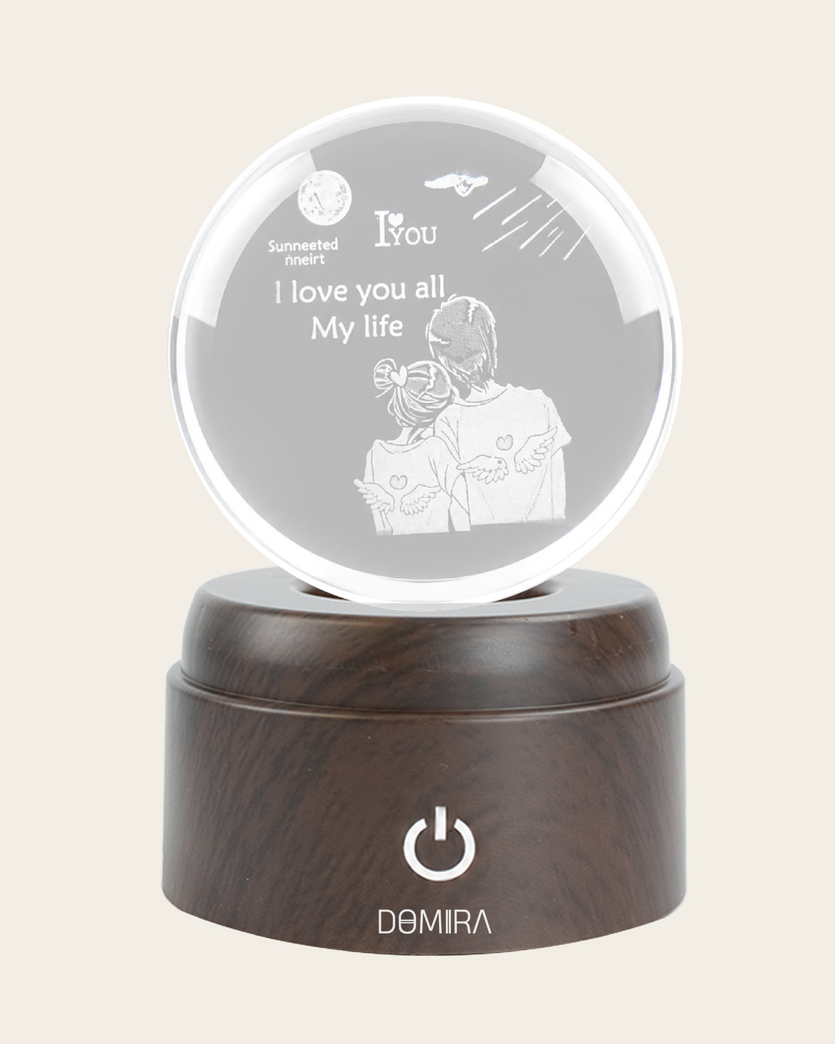 Together Forever crystal globe front view on its rotating LED base