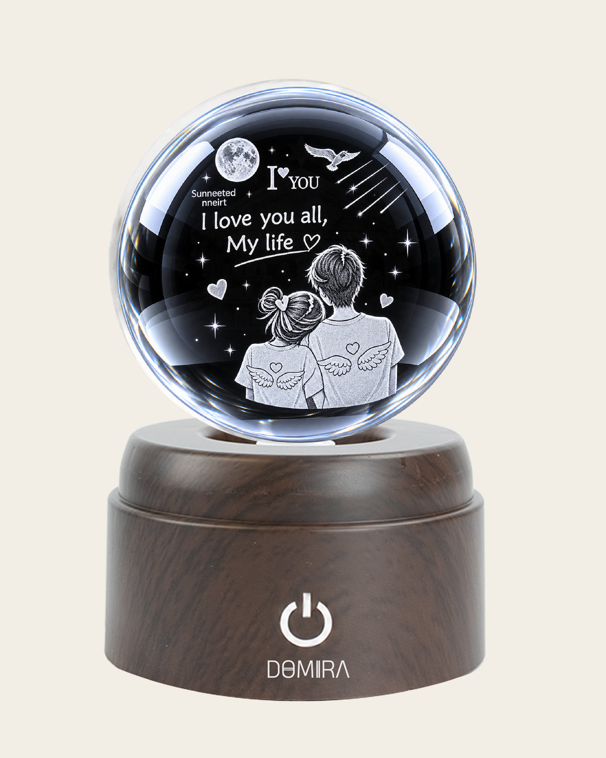 Together Forever crystal globe close-up of the 3D engraved design
