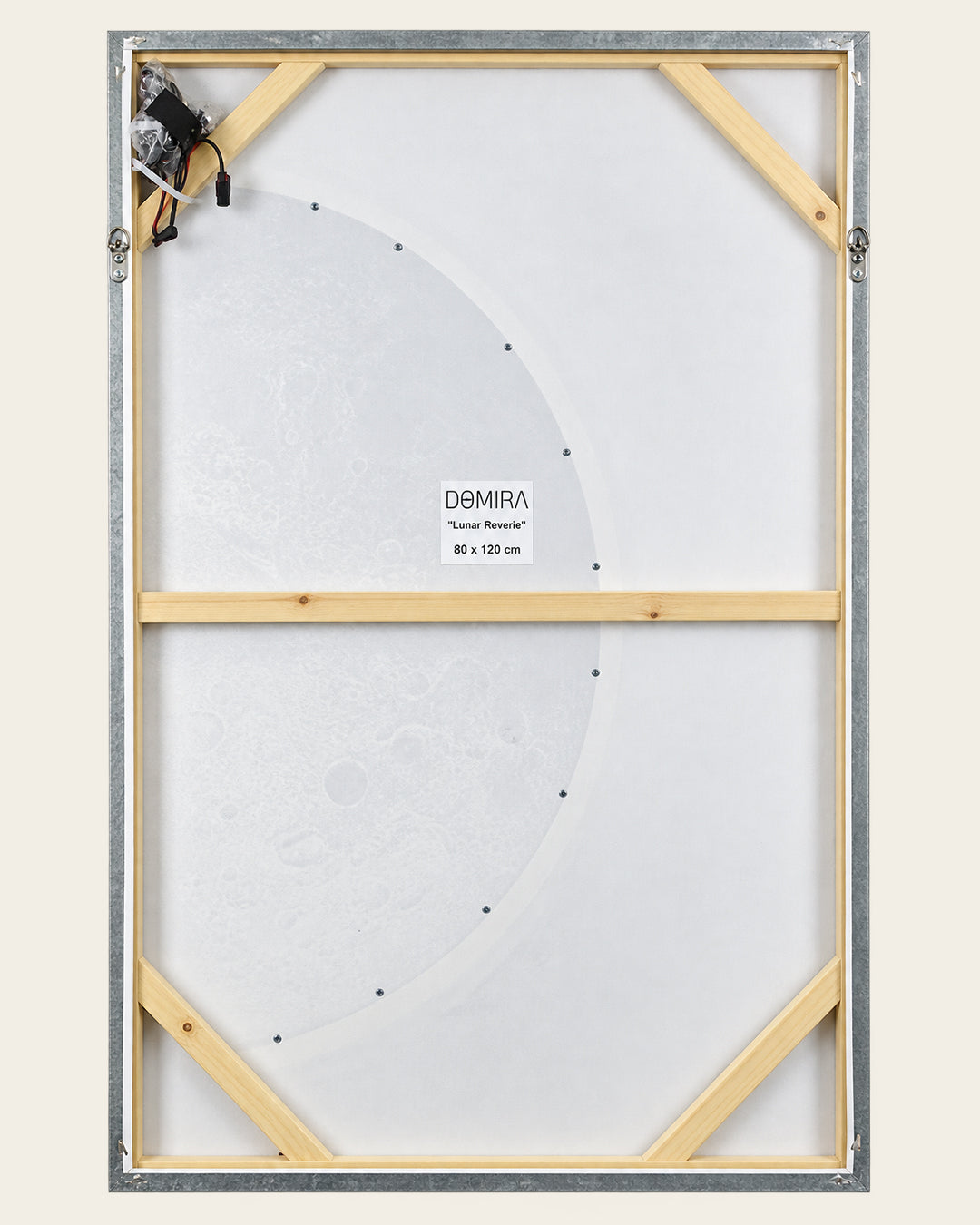 Lunar Reverie illuminated moon canvas art back of the artwork