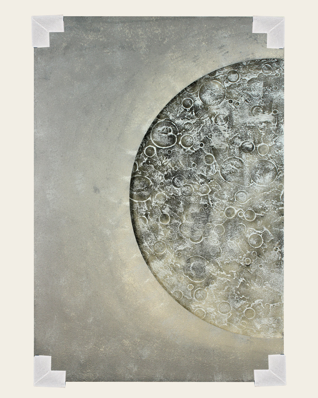 Lunar Reverie illuminated moon canvas art with corner protectors for delivery
