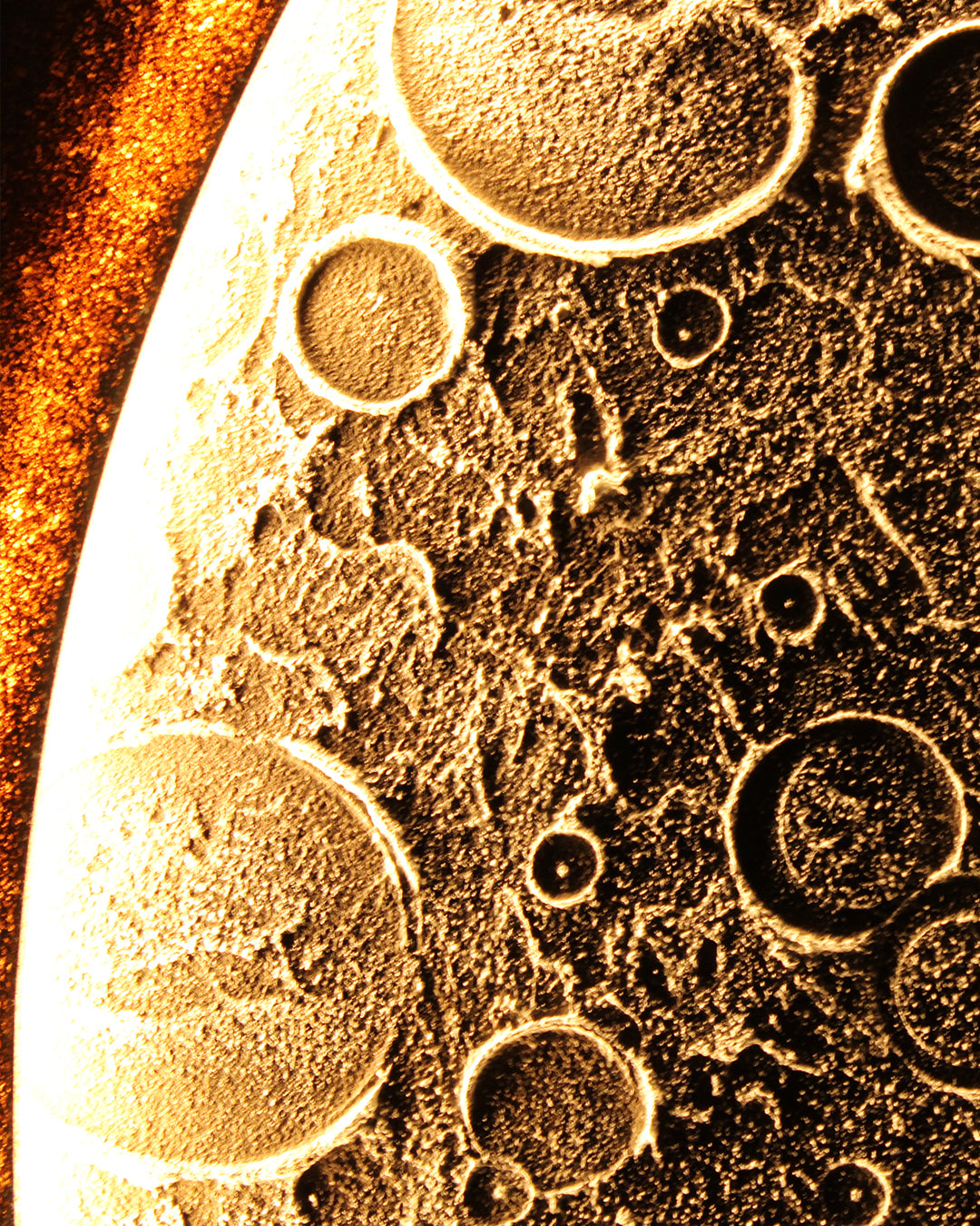 Lunar Reverie illuminated moon canvas art close-up of the illuminated moon surface
