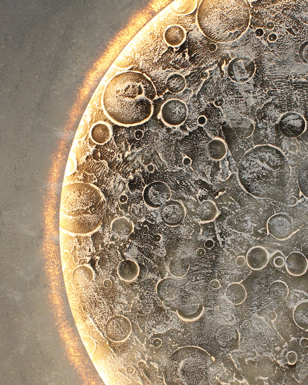 Lunar Reverie illuminated moon canvas art close-up of the textured moon