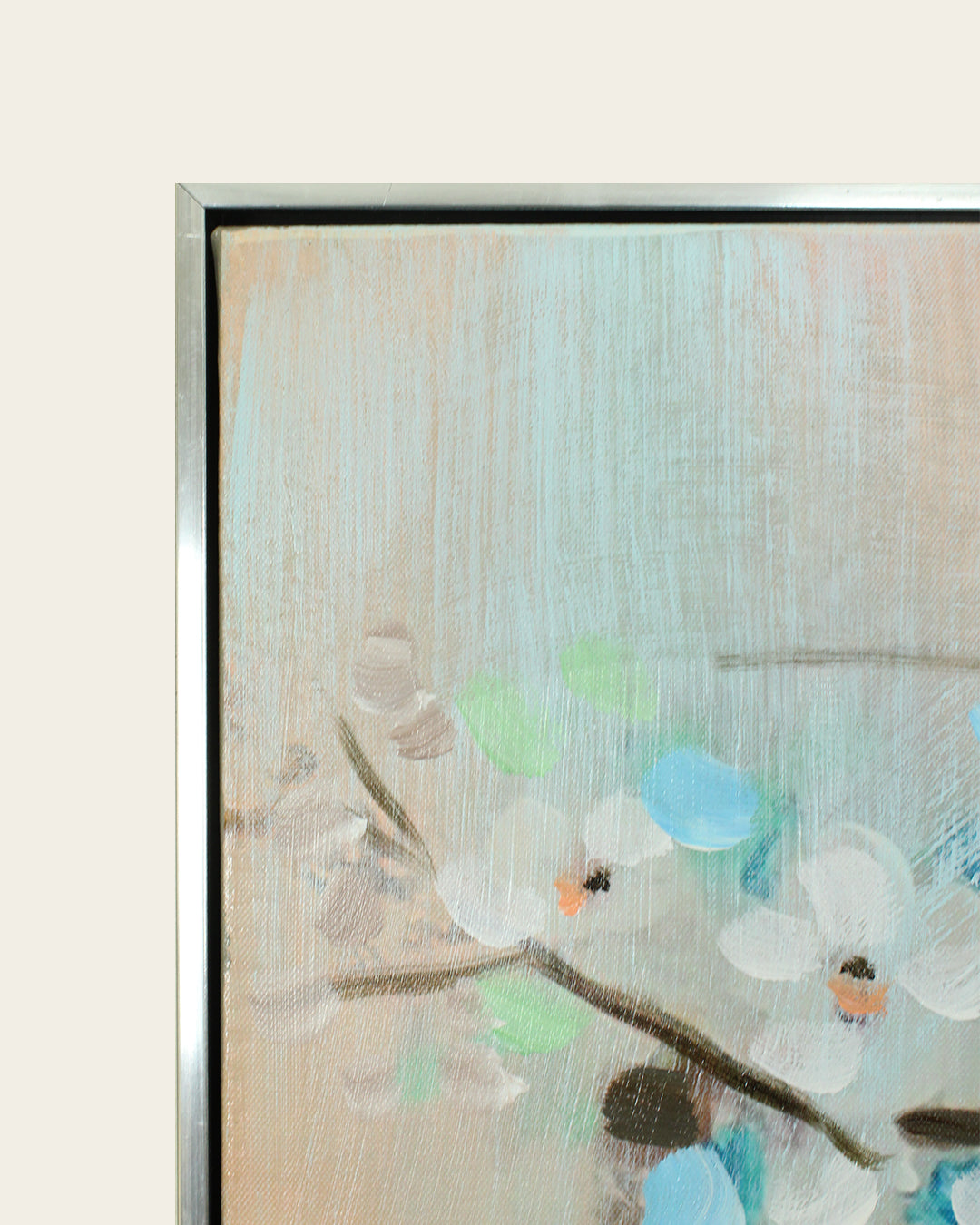 Magnolia Blue silver and black frame corner detail