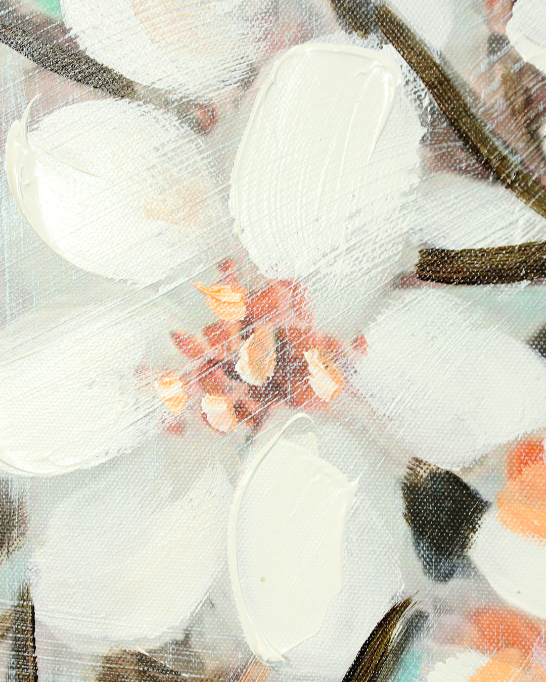 Magnolia Blue teal & white floral wall art close-up of the textured paint