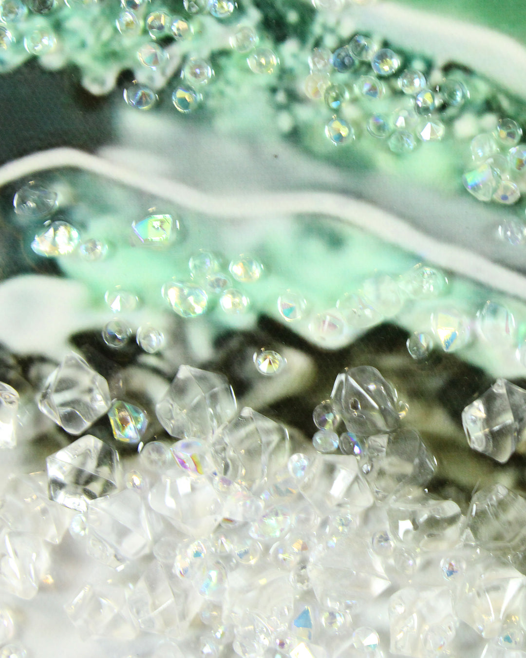 Malachite green and gold geode resin wall art set close-up of the green bands under resin