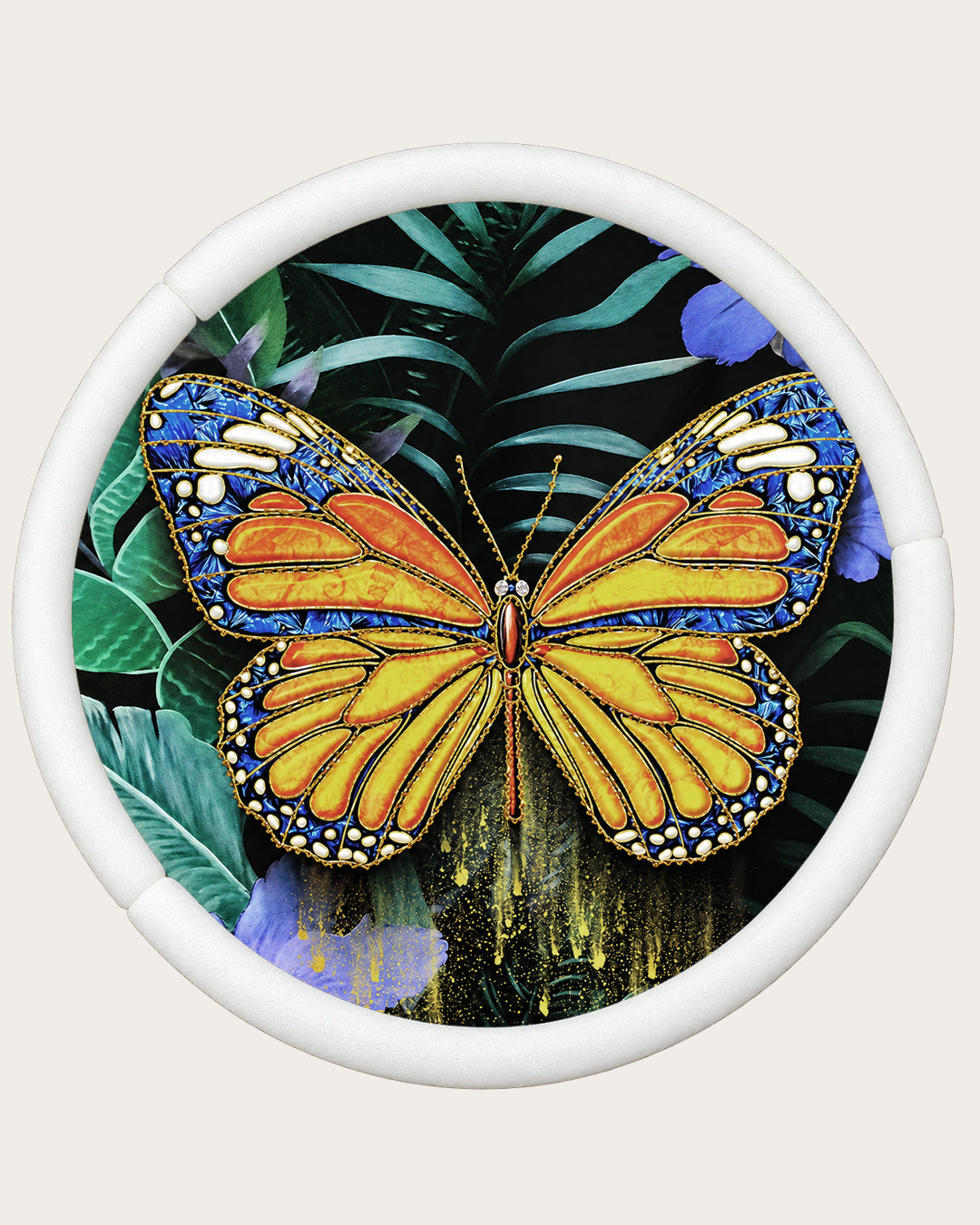 Metamorphosis round butterfly glass wall art with corner protectors for delivery
