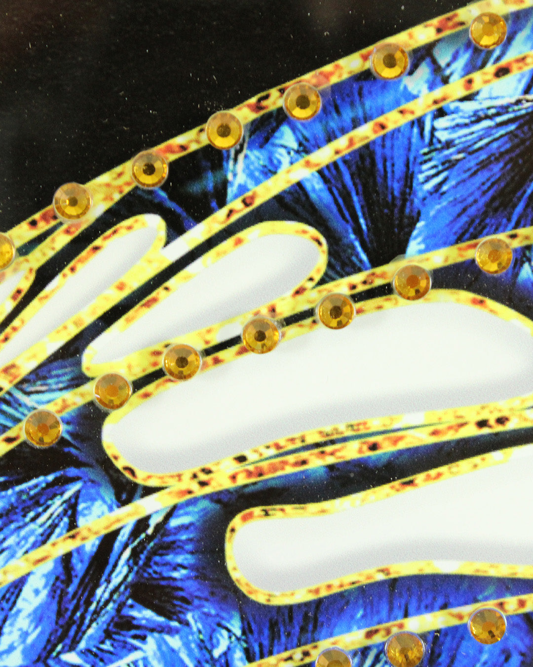 Metamorphosis round butterfly glass wall art close-up of the crystal wing detail
