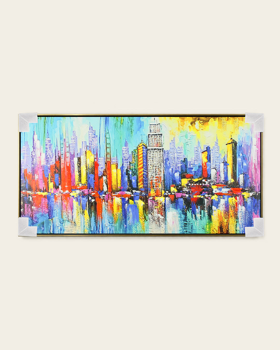 Metropolis abstract cityscape painting with corner protectors for delivery