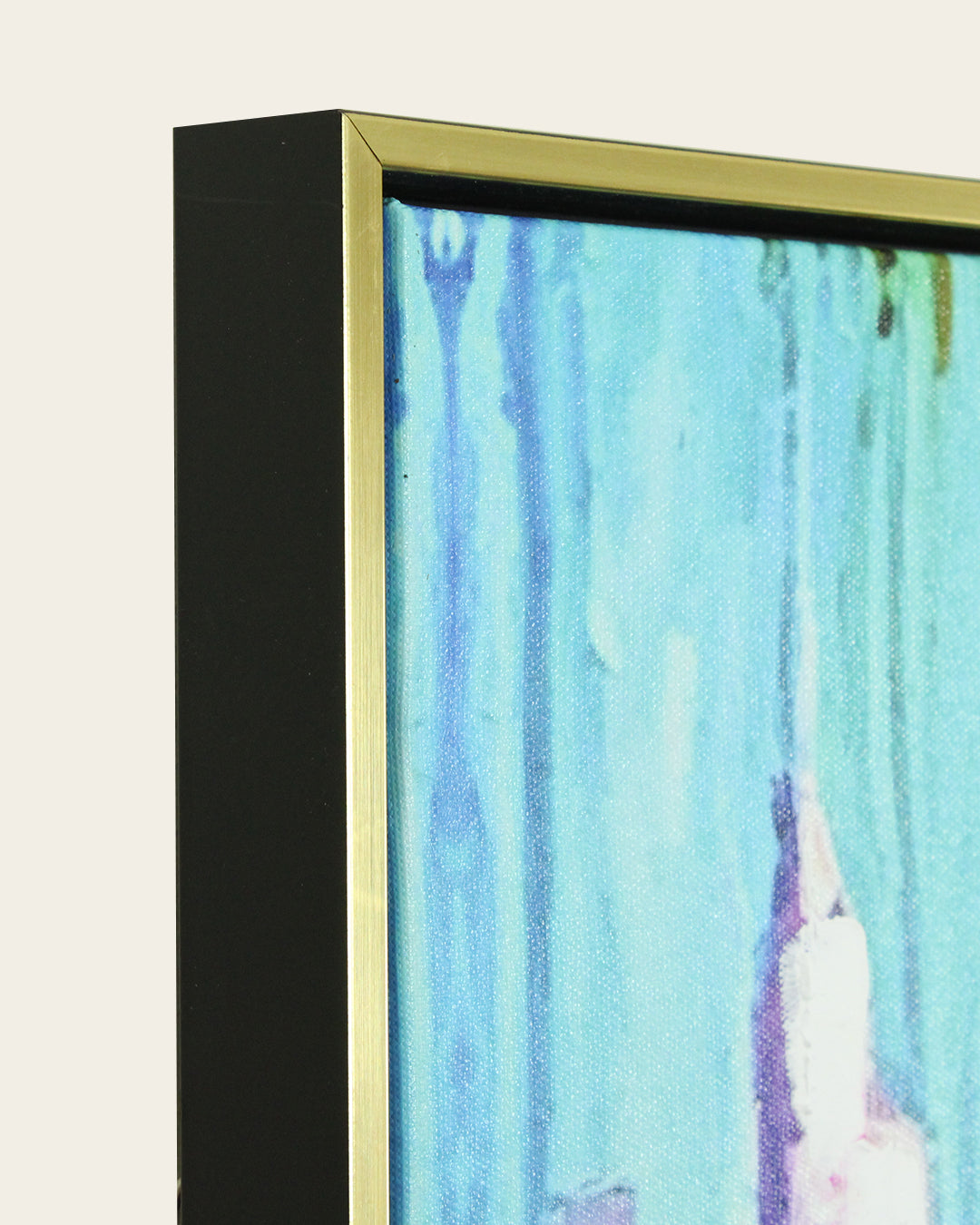 Metropolis abstract cityscape painting side profile of the gold and black frame