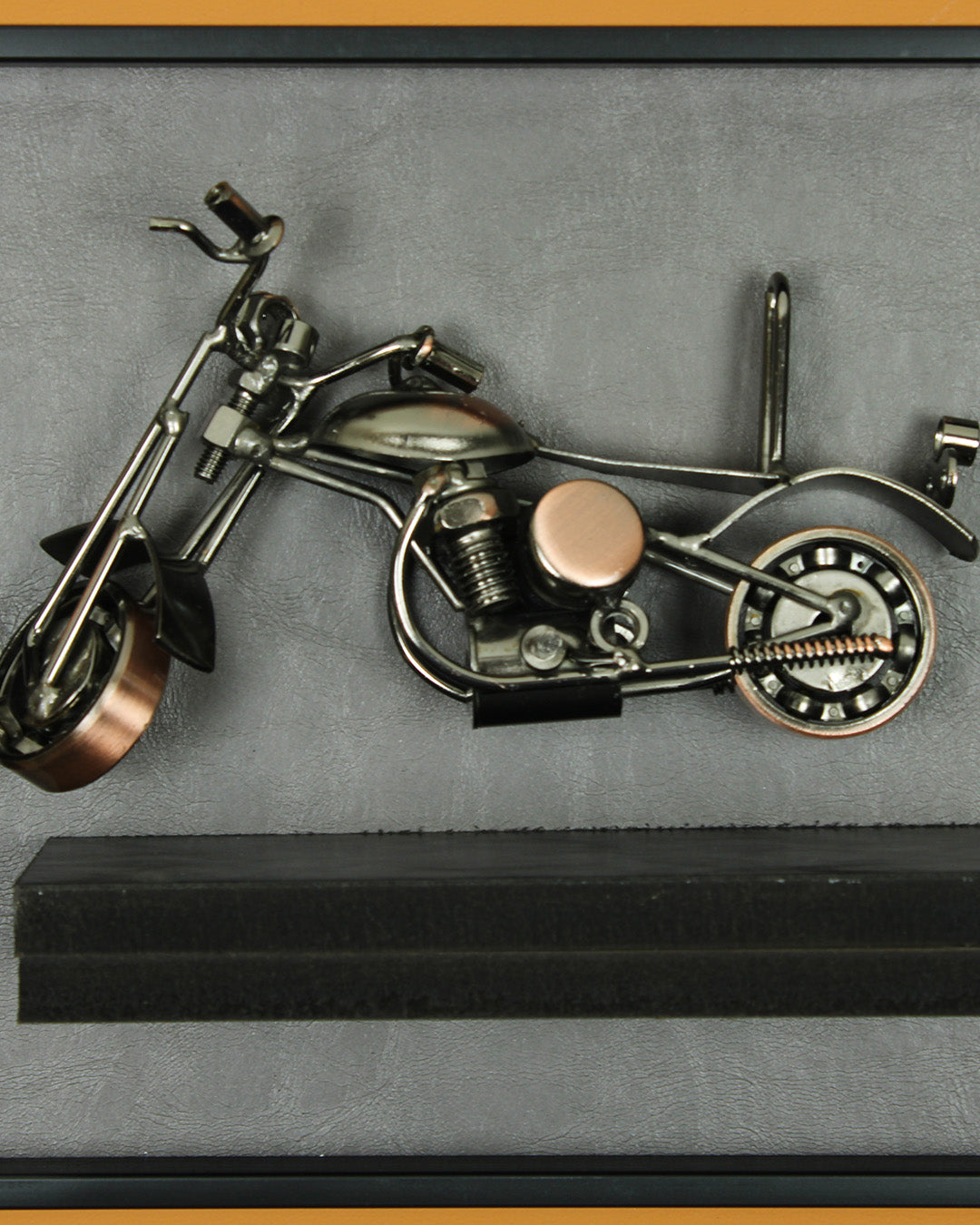 Miles & Medals motorbike 3D shadow box wall art close-up of the metal motorbike
