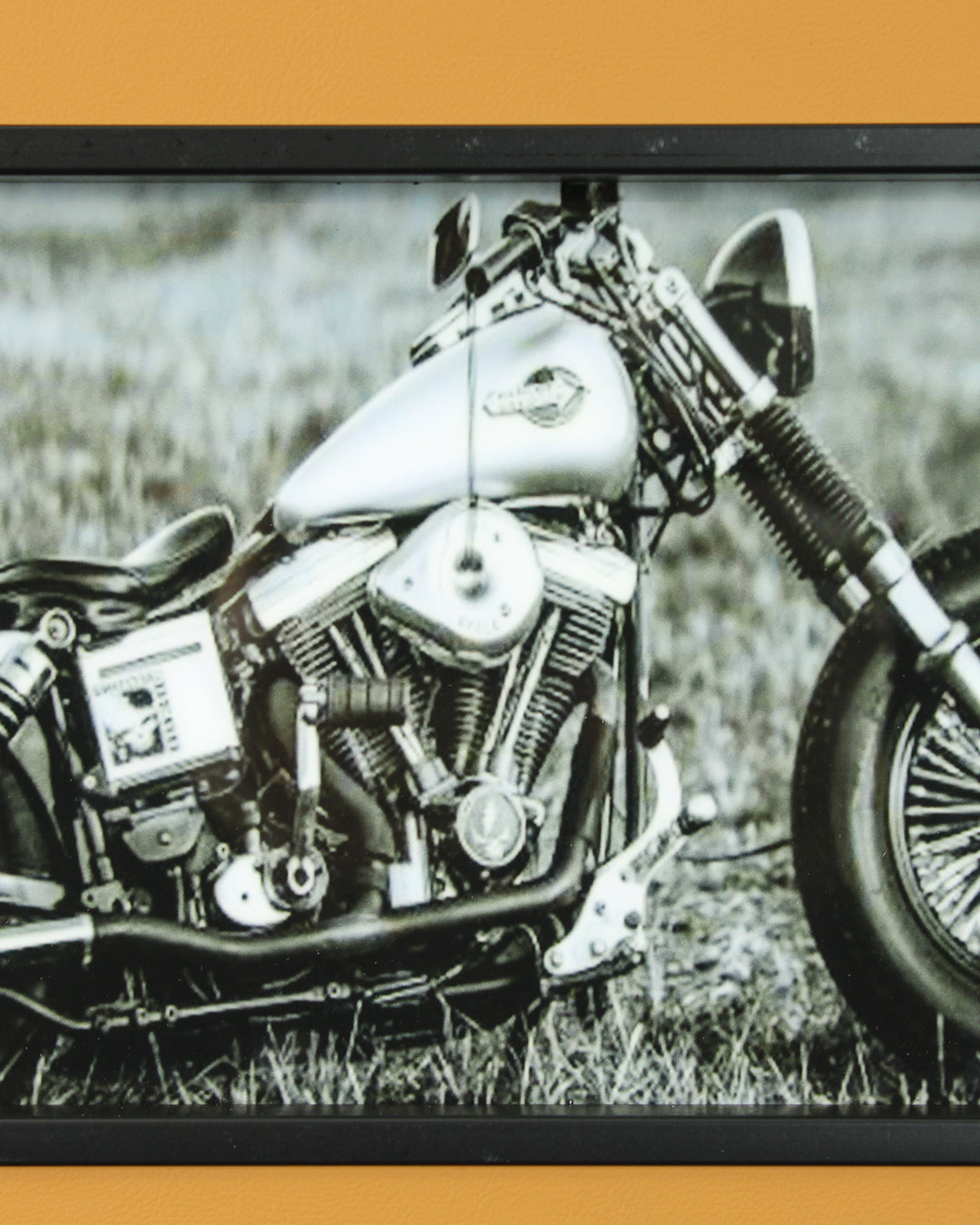 Miles & Medals motorbike 3D shadow box wall art close-up of the motorbike photograph
