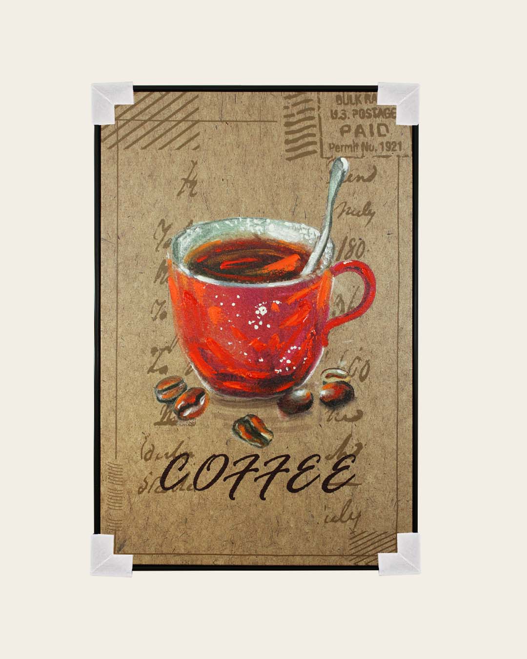 Morning Post coffee themed wall art with corner protectors for delivery