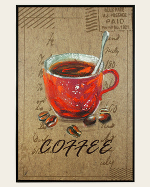 Morning Post coffee themed wall art front view in a black frame