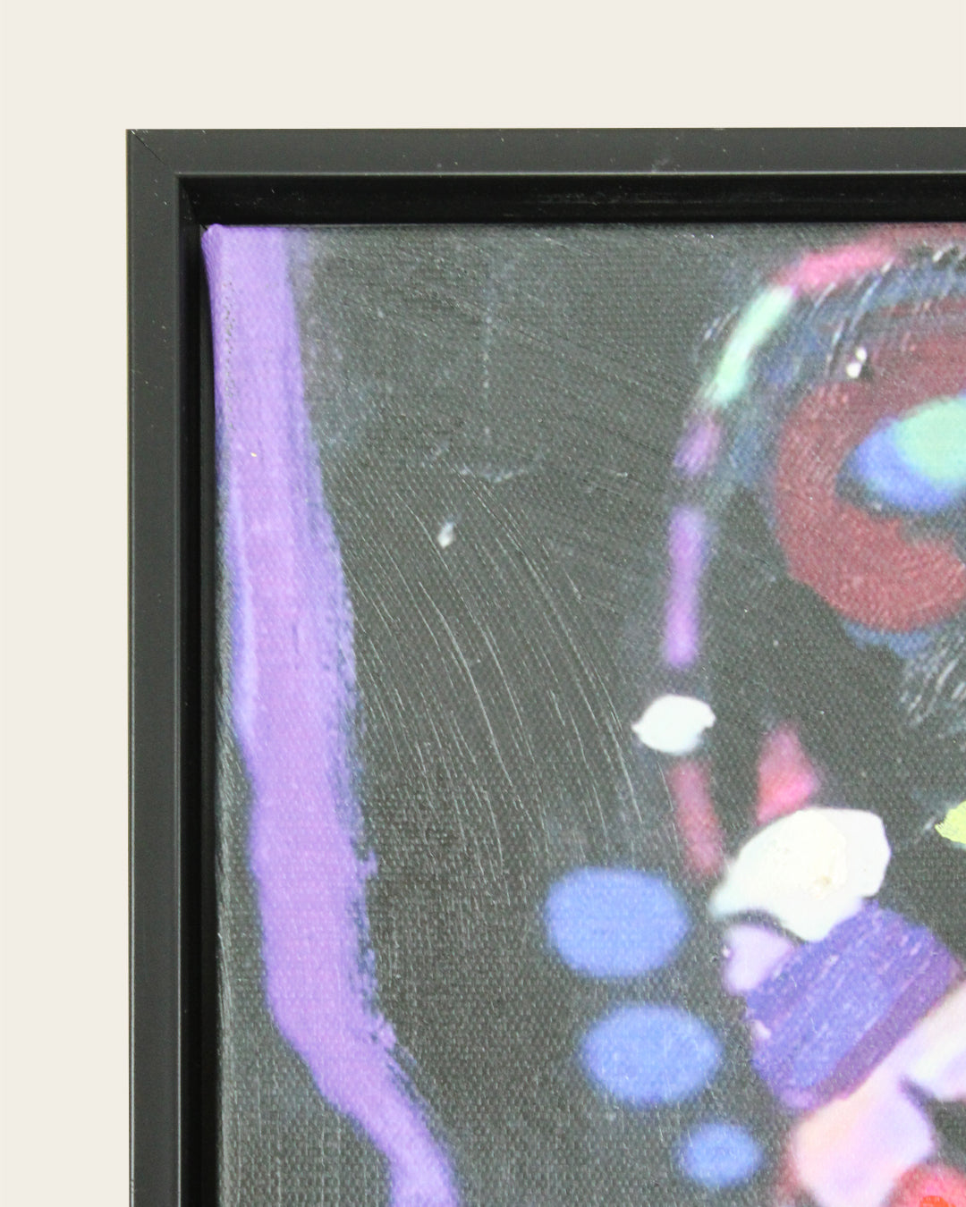 Night Watch colourful cat wall art black frame corner detail