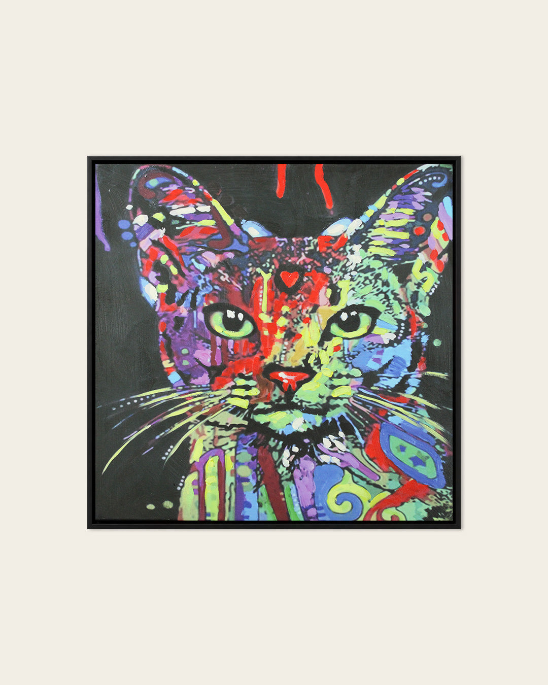 Night Watch colourful cat wall art in black frame