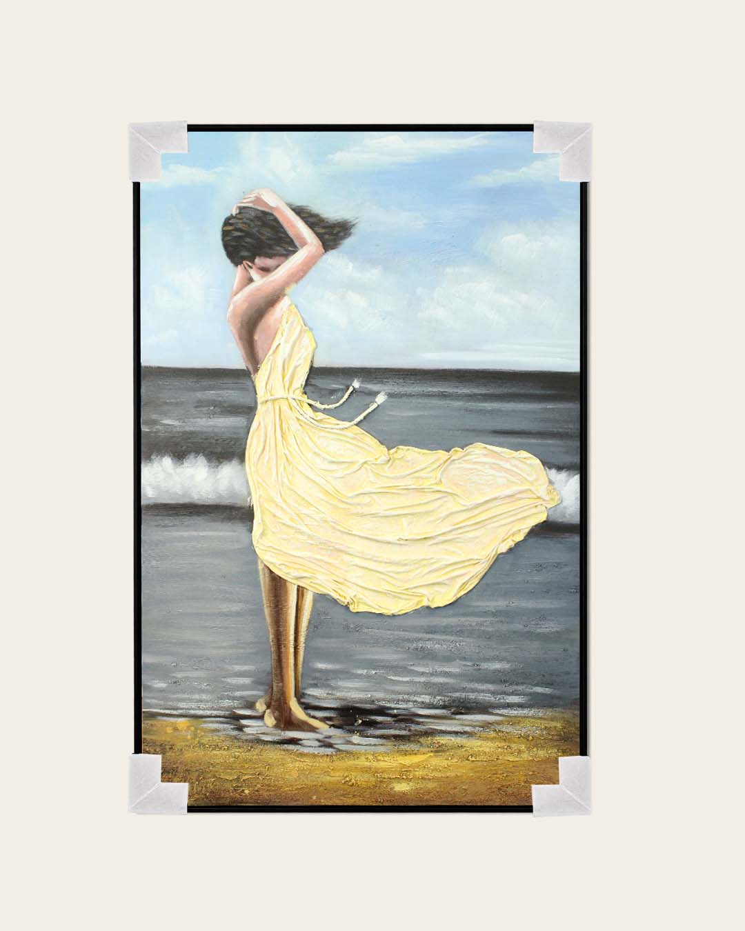 Ondine seaside figure painting with corner protectors for delivery