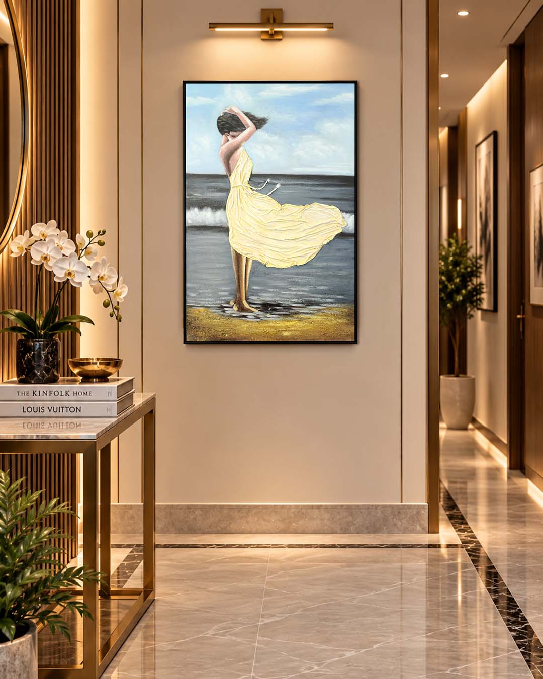 Ondine seaside figure painting in a hallway