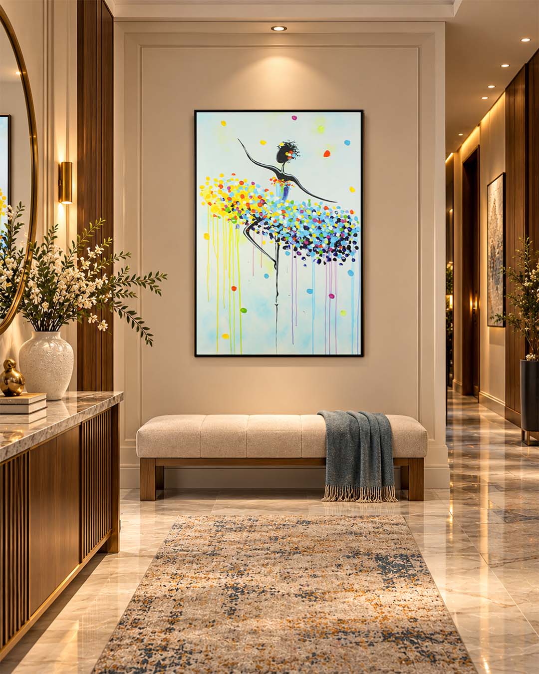 Pirouette colourful ballerina painting in a hallway