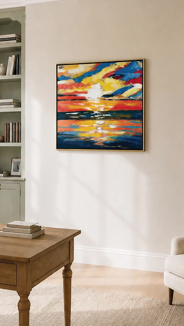 Load video: Golden Hour colourful abstract painting being made