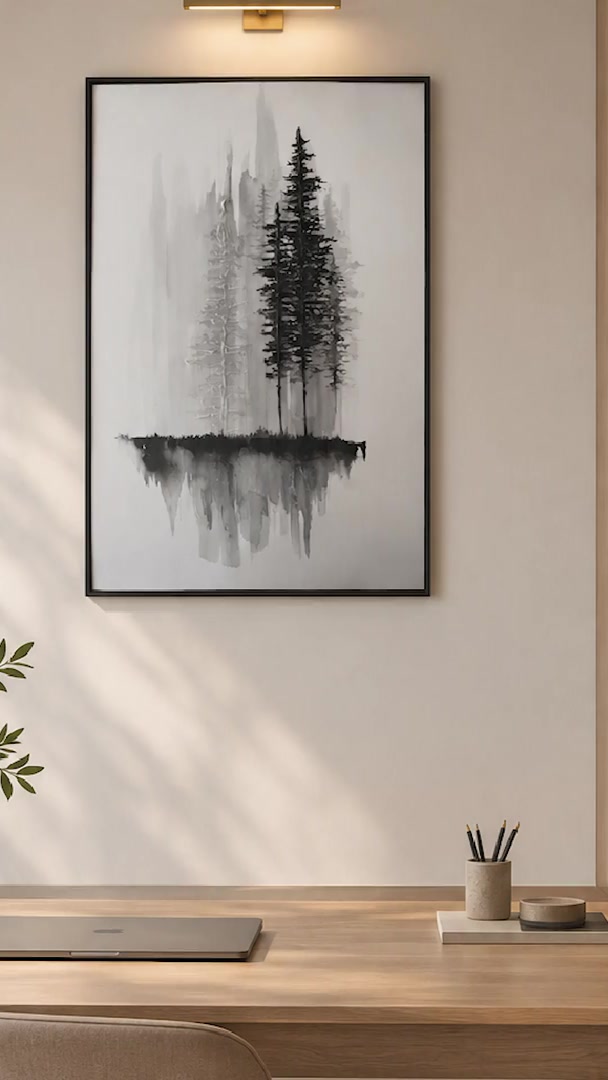 Ink & Pine monochrome tree wall art being finished by hand