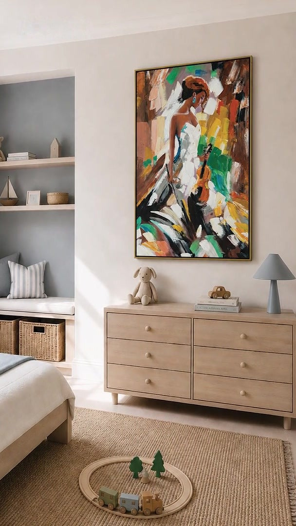 Serenade woman canvas painting being made