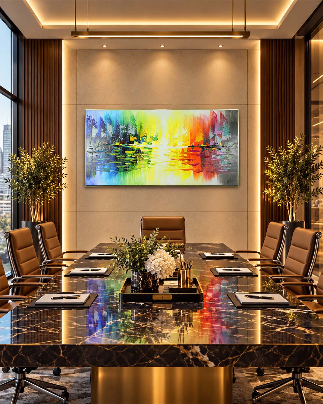 Prism colourful abstract painting in a boardroom