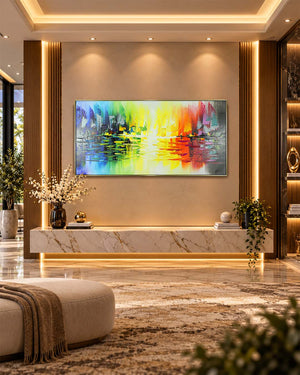 Prism colourful abstract painting in a hotel reception