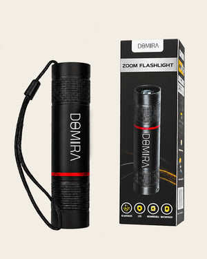 DOMIRA rechargeable LED torch with its box