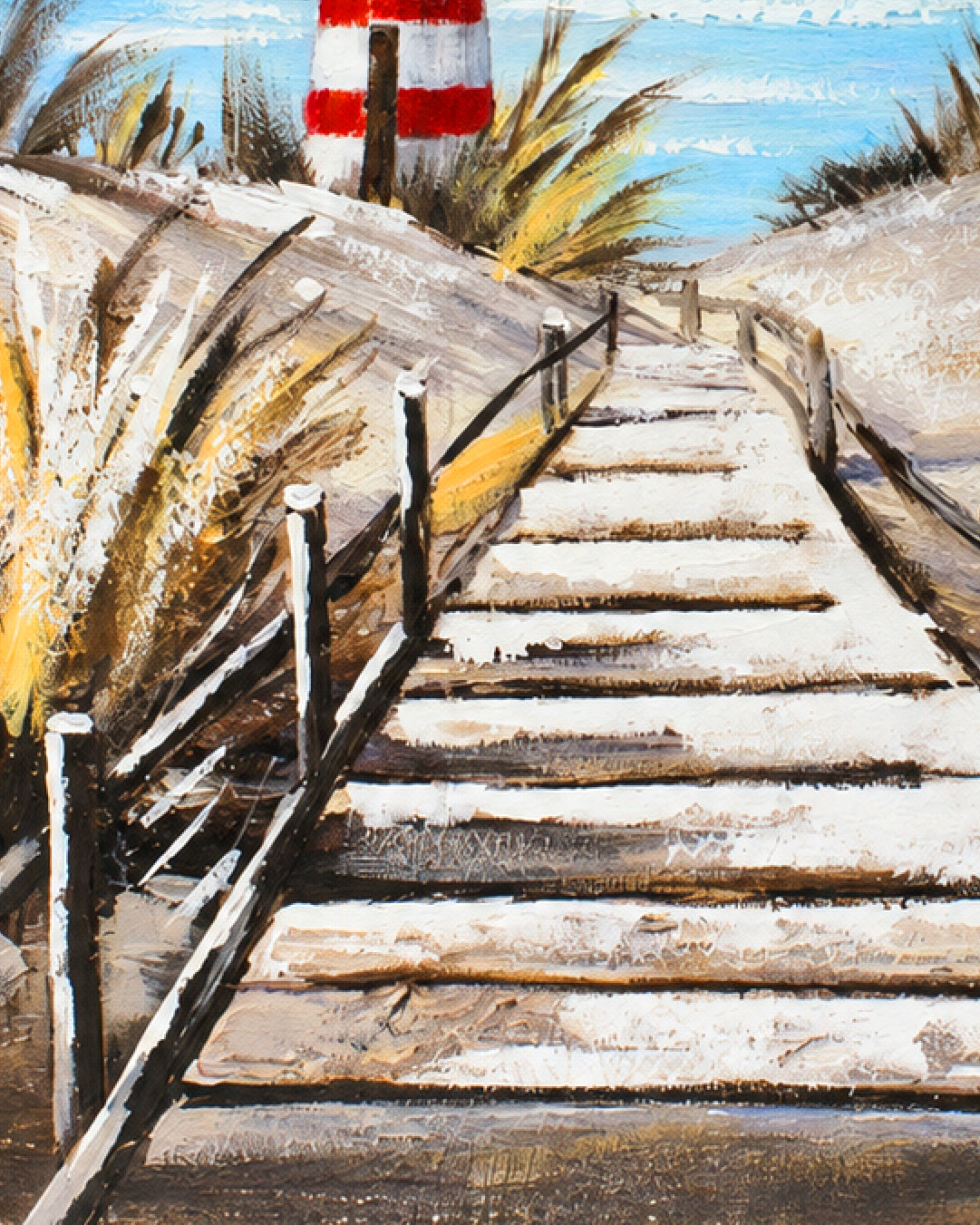 Reminiscence handmade lighthouse painting close-up of the brushwork