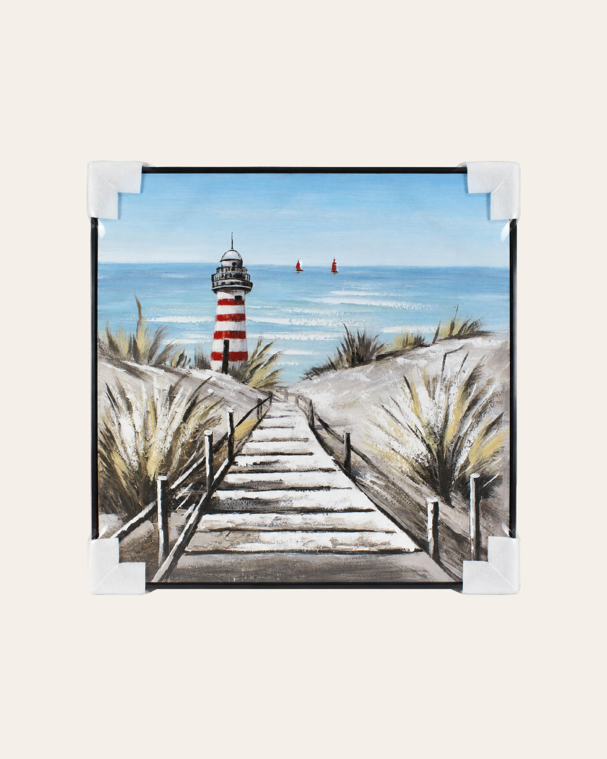 Reminiscence handmade lighthouse painting with corner protectors for delivery