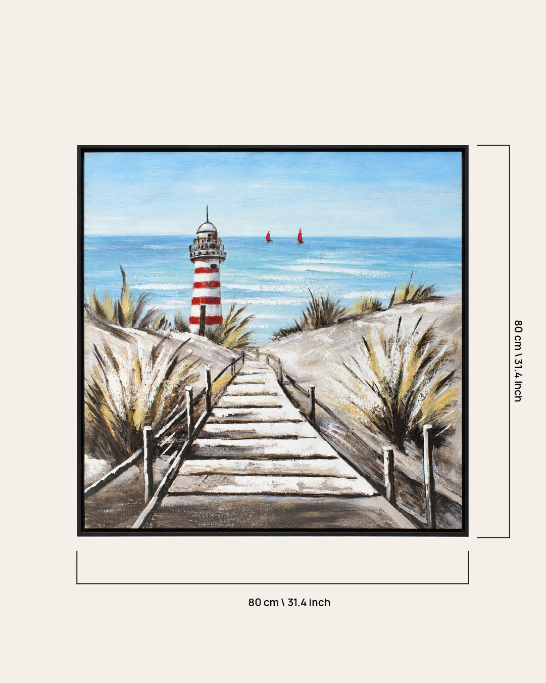 Reminiscence handmade lighthouse painting with dimensions
