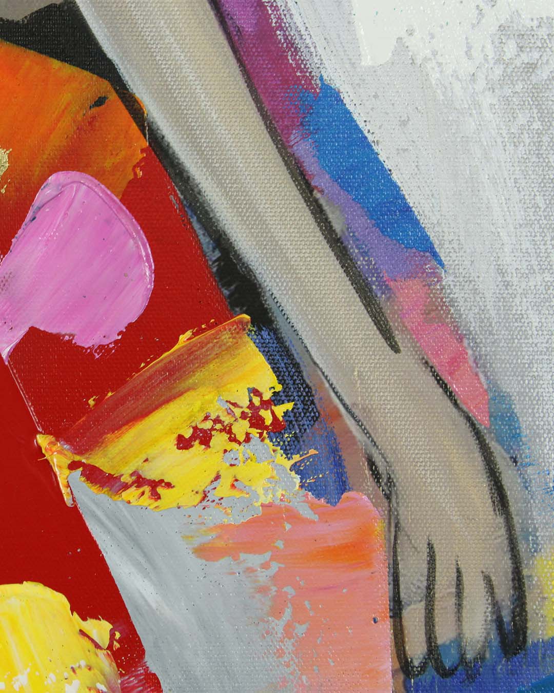 Rhapsody woman in colourful dress painting close-up of the textured paint