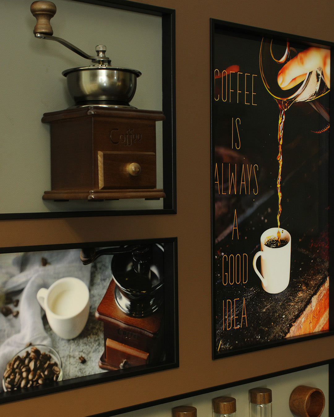 Ritual of Coffee coffee grinder 3D shadow box wall art close-up of the coffee grinder