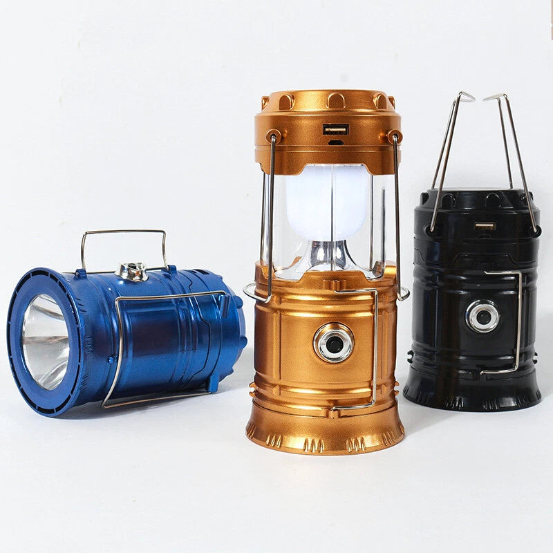 Gold & Black & Blue Collapsible Solar LED Camping Lantern - Super Bright & Portable