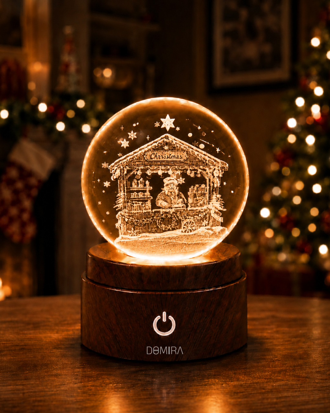 Christmas Market crystal globe glowing warm amber