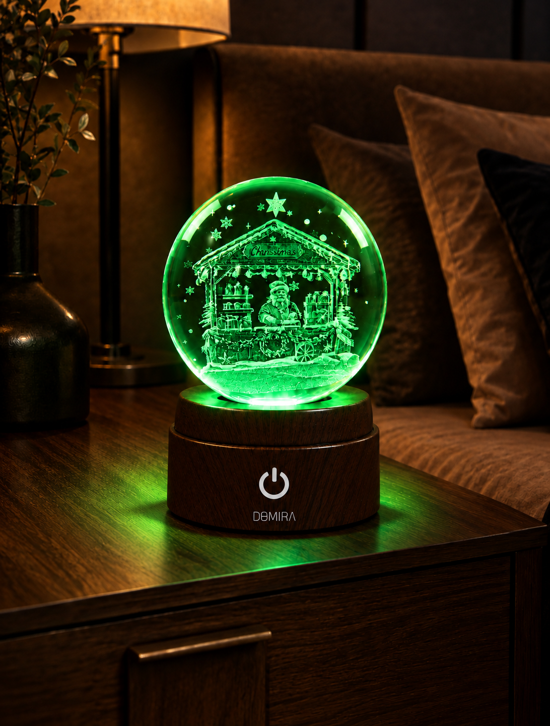 Christmas Market crystal globe glowing green