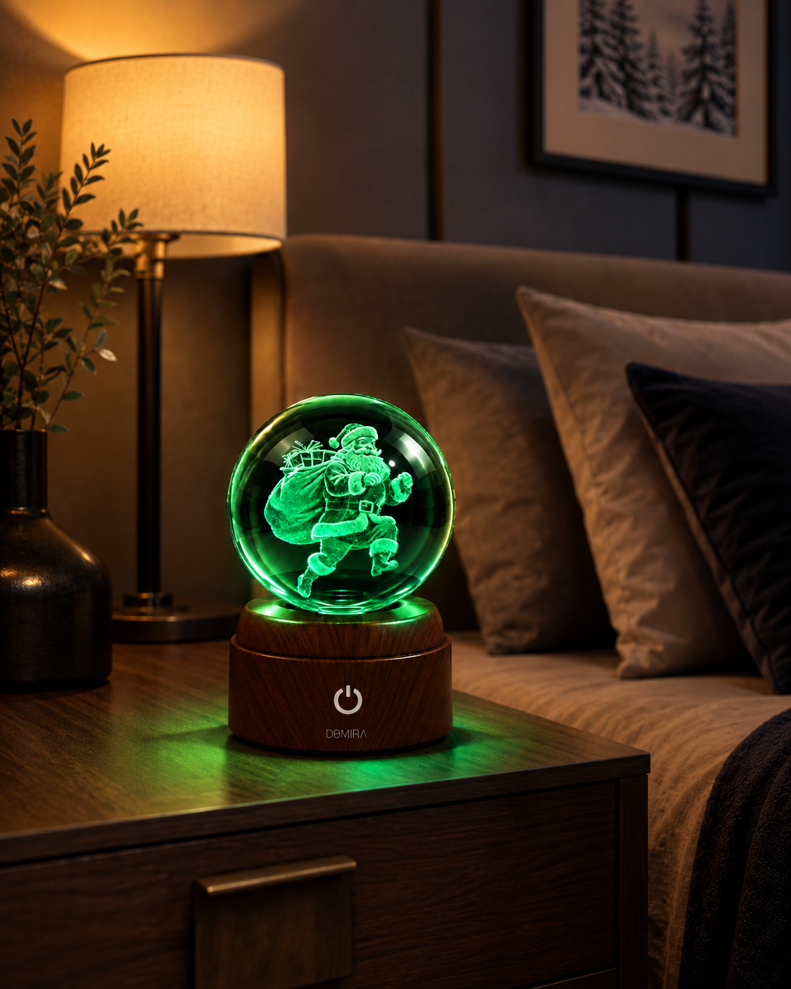 Midnight Santa crystal globe glowing green