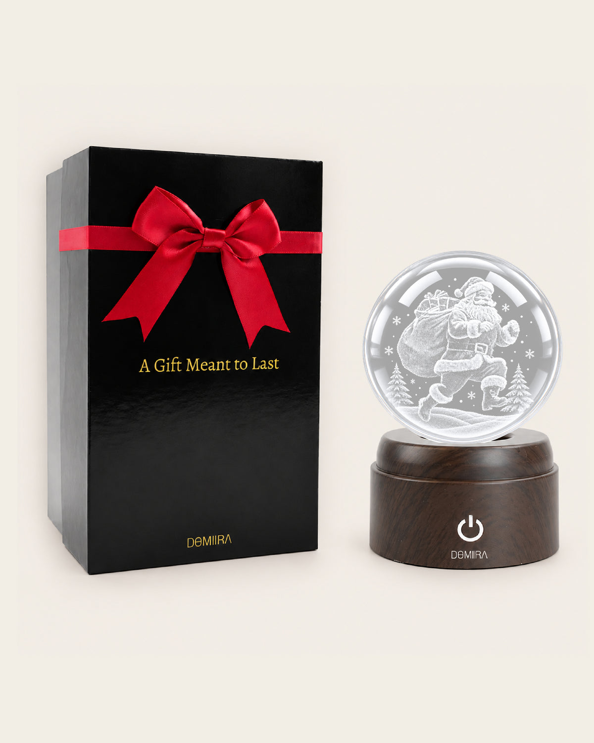 Midnight Santa crystal globe with its gift box