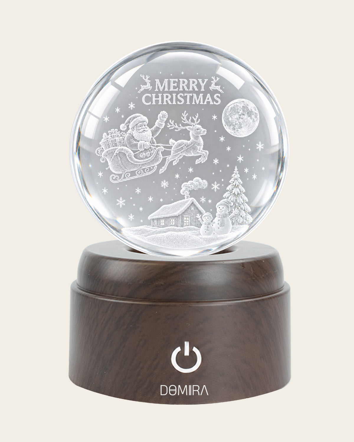 Night Before Christmas crystal globe front view on its rotating LED base