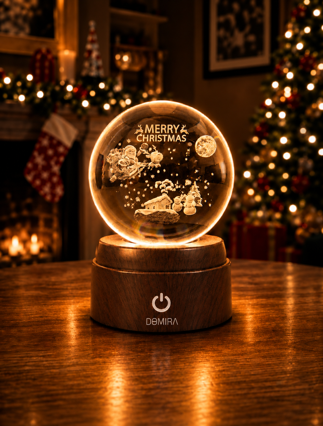 Night Before Christmas crystal globe glowing warm amber