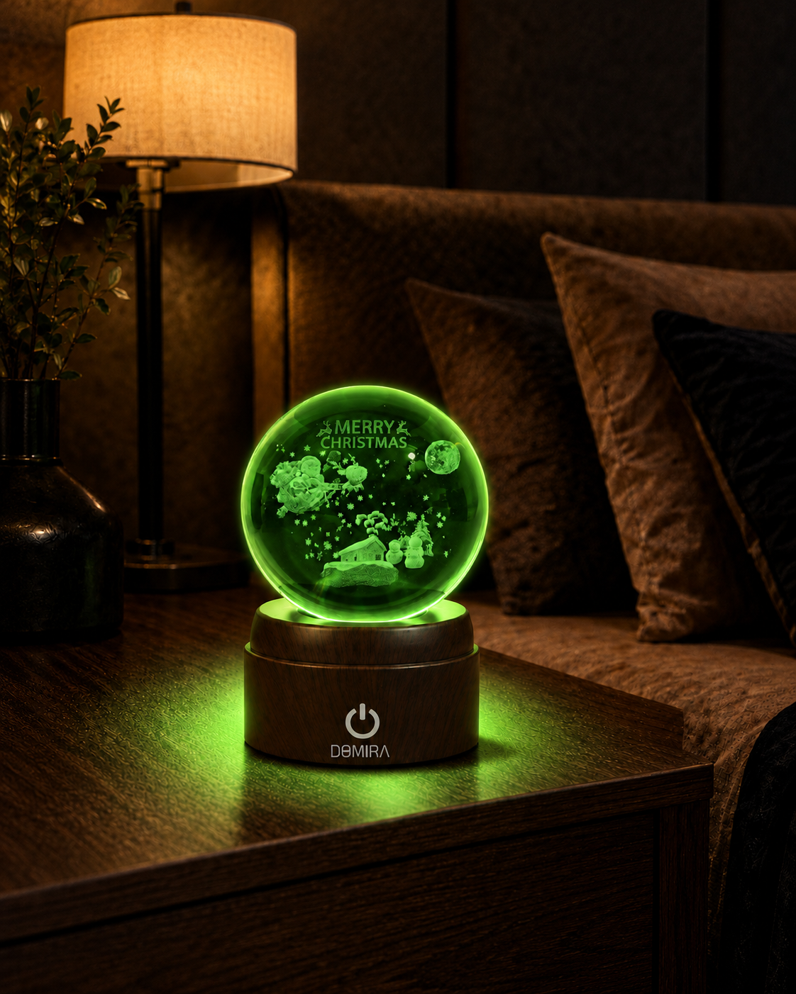 Night Before Christmas crystal globe glowing green