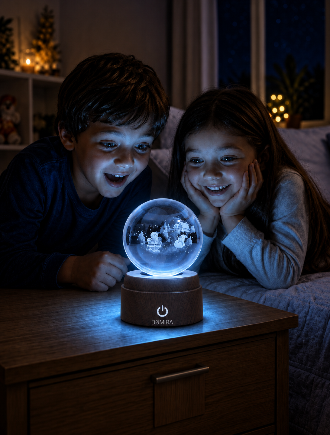 Two children admiring the Season of Joy crystal globe