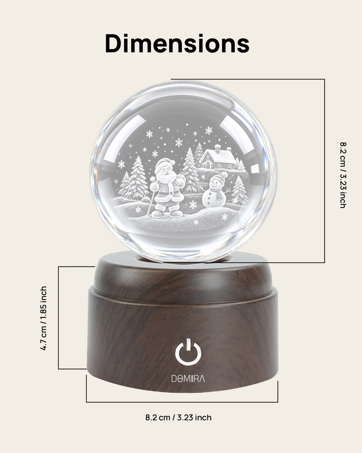 Season of Joy crystal globe dimensions: 8.2 cm globe on an 8.2 cm wide, 4.7 cm high base