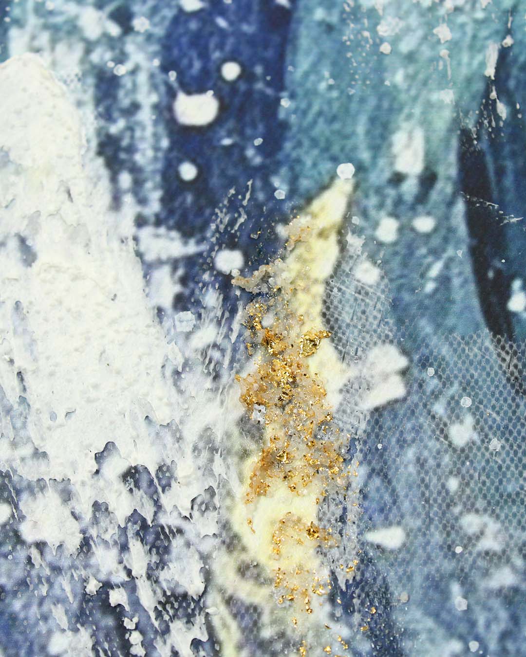 Sapphire Swell coastal wave wall art close-up of the textured sea spray