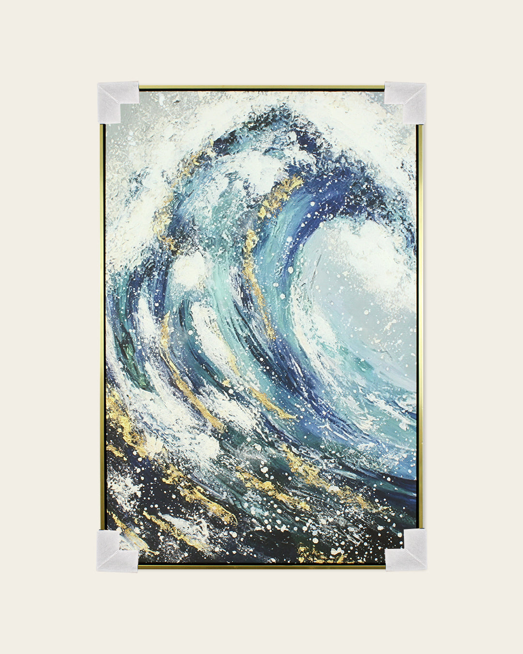 Sapphire Swell coastal wave wall art with corner protectors for delivery